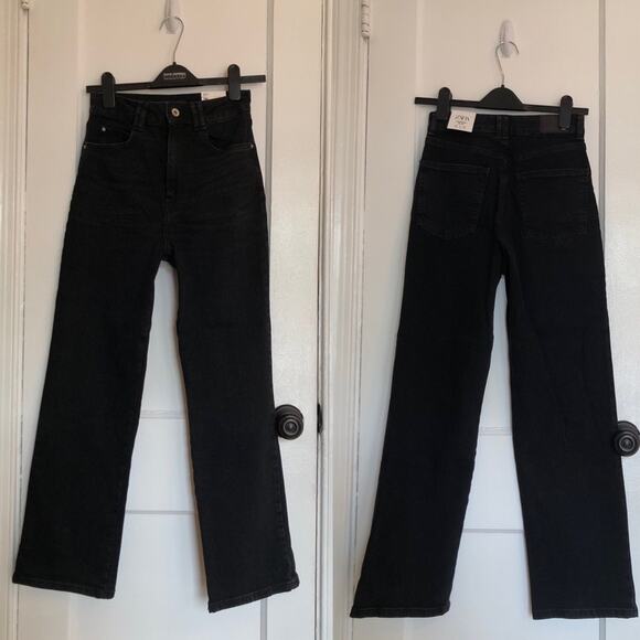 NEW Zara Black Acid Wash Vintage Slim High Rise Jeans - Picture 1 of 7
